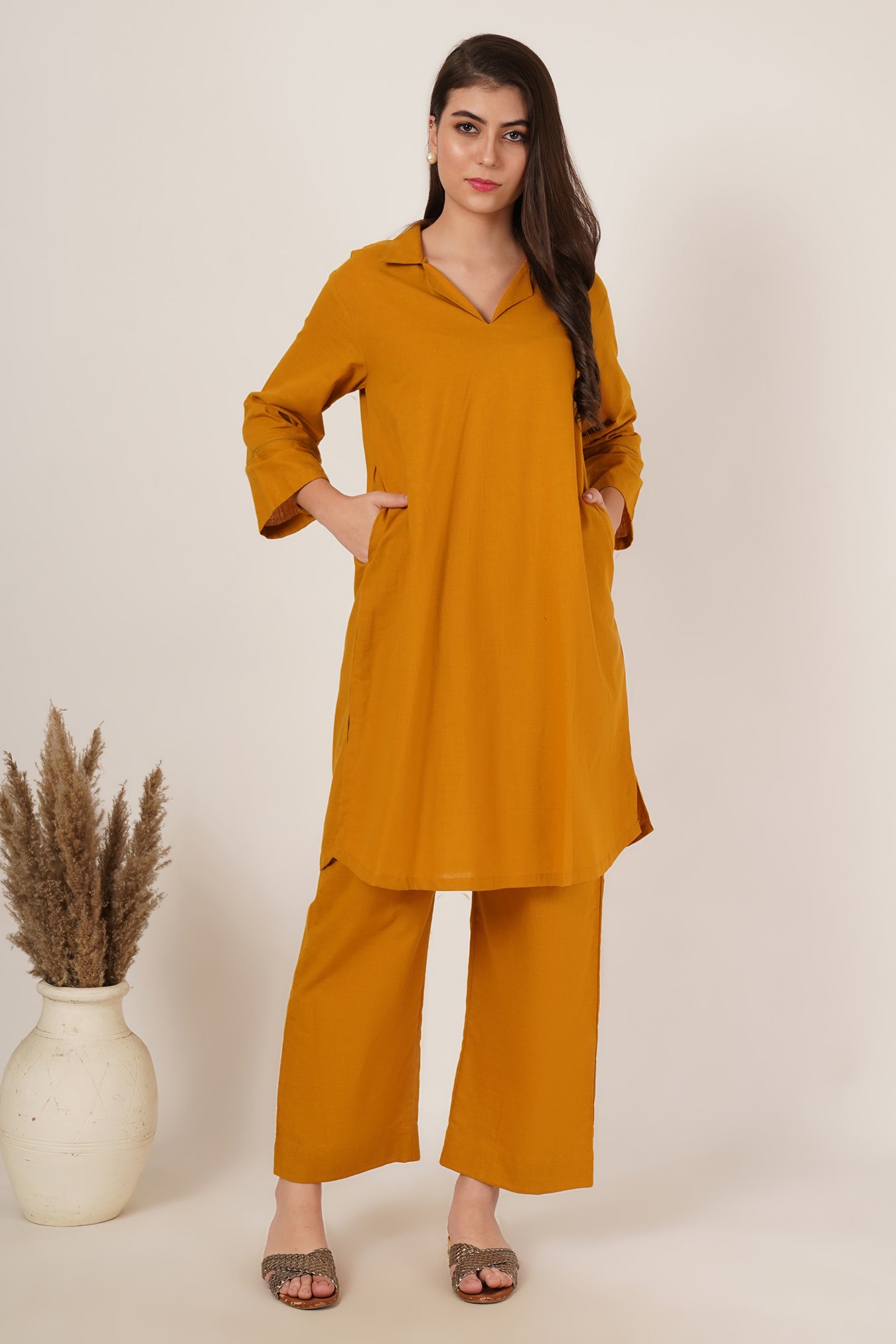Mustard Yellow Tunic Co-Ord Set Of 2